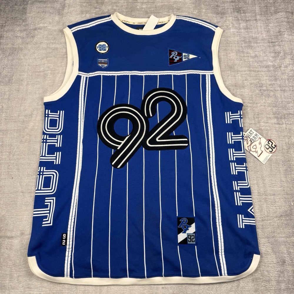 Phat Farm Shirt Mens XL Blue Vintage Y2K Pullover Hip Hop Jersey Style Pinstripe
